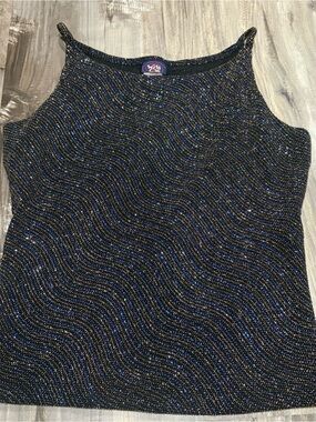Vintage Y2K Wild Cat Colorful Sequin Spaghetti String Tank SZ M